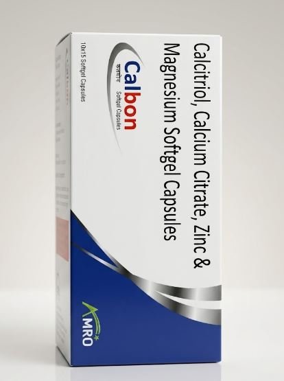 Amro Pharmaceuticals Calbon Softgel Capsule - Calcitriol IP + Calcium Citrate USP + Magnesium Oxide IP + Zinc Sulphate Monohydrate IP - Nutraceuticals formulation